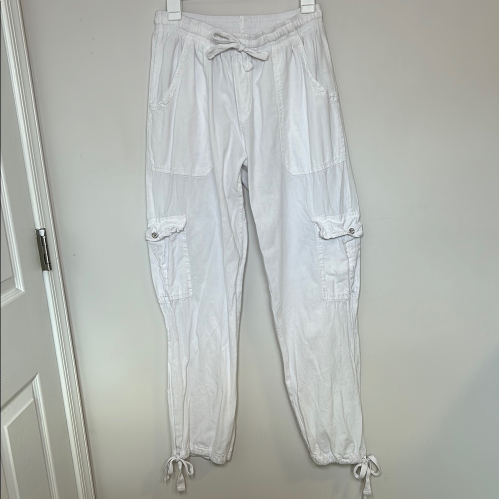 Surfstyle Resort White Cargo Cotton Pants with Ankle Ties L